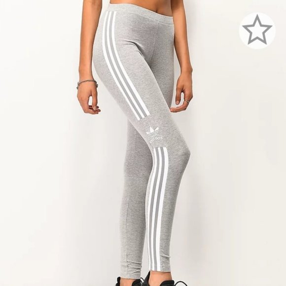 ADIDAS Grey Trefoil Tight Three Stripe Leggings Pants Yoga XS 0-2 NWT - Picture 3 of 7